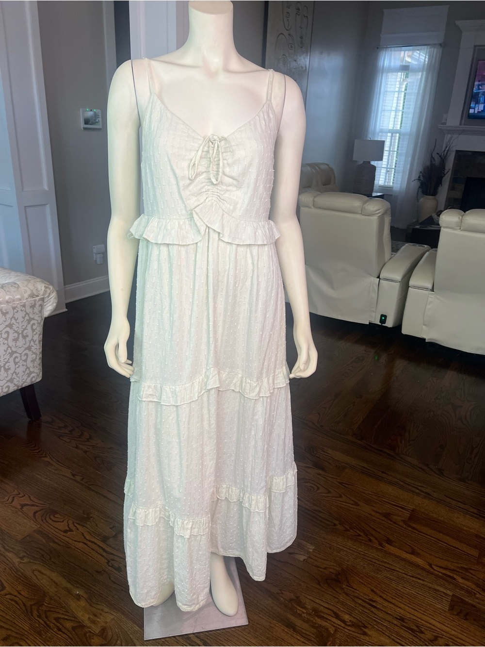 Free People Soft Cream Tiered Maxi Dress with Tie Front